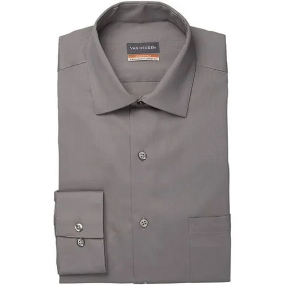 Van Heusen | Shirts | Van Heusen Dress Shirt Mens 5155 3435 Grey Stain  Shield Regular Fit Stretch | Poshmark